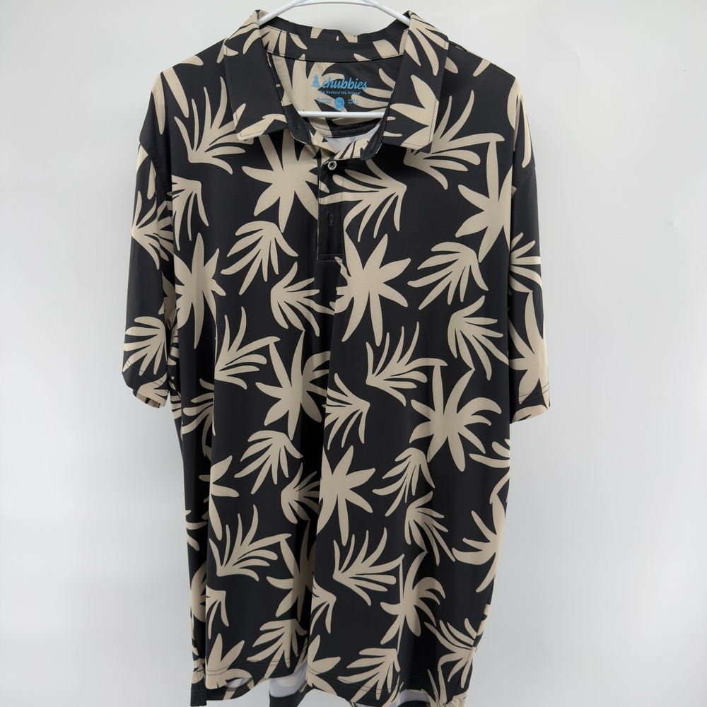 Chubbies Mens XXL Golf Polo Shirt Black Tan Palm Leaf Print Short Sleeve - Picture 2 of 5